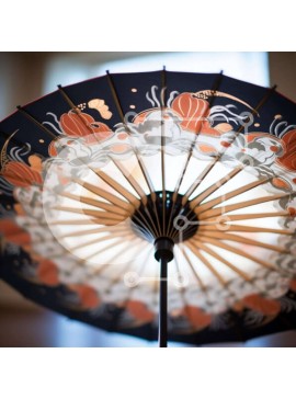 Intra Συλλεκτικό Ξύλινο Παζλ Plywood  4mm - Μαύρη και πορτοκαλί λουλουδάτη ομπρέλα Σε Ξύλινο Κουτί - Διαστάσεις Puzzle: 10x10 cm – 25 κομμάτια