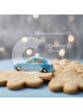 Σετ των 2 Intra Συλλεκτικό Ξύλινο Παζλ Plywood  4mm - Μπλε αυτοκίνητο παιχνίδι σε μπισκότα με νιφάδες χιονιού στο φόντο Σε Ξύλινο Κουτί - Διαστάσεις: 10x10 cm – 25 κομμάτια