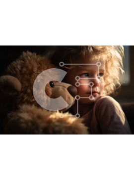 Intra Συλλεκτικό Ξύλινο Παζλ Plywood  4mm - Νεαρό κορίτσι που κάθεται δίπλα σε ένα μεγάλο καφέ αρκουδάκι Σε Ξύλινο Κουτί - Διαστάσεις Puzzle: 10x10 cm – 25 κομμάτια