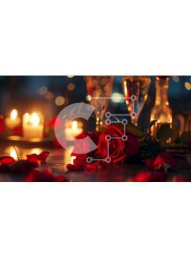 Σετ των 2 Intra Συλλεκτικό Ξύλινο Παζλ Plywood  4mm - Ρομαντικό τραπέζι με κόκκινα τριαντάφυλλα και κρασί Σε Ξύλινο Κουτί - Διαστάσεις: 10x10 cm – 25 κομμάτια