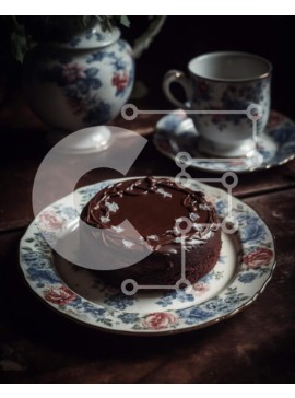 Σετ των 2 Intra Συλλεκτικό Ξύλινο Παζλ Plywood  4mm - Νόστιμη εικόνα του κέικ σοκολάτας με το τσάι σε ένα τραπέζι Σε Ξύλινο Κουτί - Διαστάσεις: 10x10 cm – 25 κομμάτια