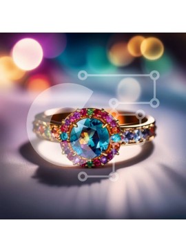 Σετ των 2 Intra Συλλεκτικό Ξύλινο Παζλ Plywood  4mm - Εκπληκτικό κοντινό πλάνο από πολύχρωμο δαχτυλίδι πολύτιμων λίθων με χρυσή ζώνη Σε Ξύλινο Κουτί - Διαστάσεις: 10x10 cm – 25 κομμάτια