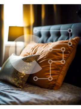 Intra Συλλεκτικό Ξύλινο Παζλ Plywood  4mm - Μοντέρνο Μαύρο και Πορτοκαλί Υπνοδωμάτιο με ριγέ αναπαυτικό Σε Ξύλινο Κουτί - Διαστάσεις Puzzle: 10x10 cm – 25 κομμάτια