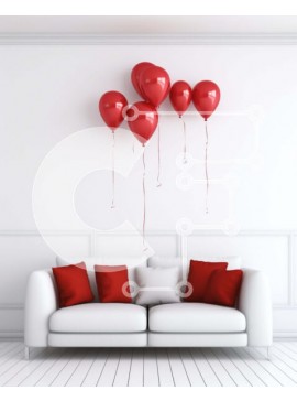 Intra Συλλεκτικό Ξύλινο Παζλ Plywood  4mm - Άνετο σαλόνι με λευκό καναπέ και κόκκινα μπαλόνια Σε Ξύλινο Κουτί - Διαστάσεις Puzzle: 10x10 cm – 25 κομμάτια