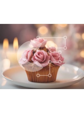 Σετ των 2 Intra Συλλεκτικό Ξύλινο Παζλ Plywood  4mm - Νόστιμο Cupcake με ροζ τριαντάφυλλα σε λευκό πιάτο Σε Ξύλινο Κουτί - Διαστάσεις: 10x10 cm – 25 κομμάτια
