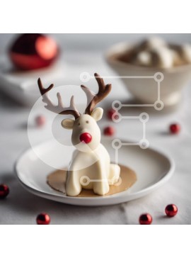 Σετ των 2 Intra Συλλεκτικό Ξύλινο Παζλ Plywood  4mm - Χριστουγεννιάτικο επιδόρπιο σε σχήμα τάρανδου σε λευκό πιάτο με κόκκινες και λευκές διακοσμήσεις Σε Ξύλινο Κουτί - Διαστάσεις: 10x10 cm – 25 κομμάτια