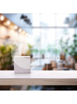 Intra Συλλεκτικό Ξύλινο Παζλ Plywood  4mm - Λευκός κύβος σε ξύλινο τραπέζι με θέα στην πόλη Σε Ξύλινο Κουτί - Διαστάσεις Puzzle: 10x10 cm – 25 κομμάτια