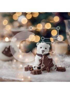 Intra Συλλεκτικό Ξύλινο Παζλ Plywood  4mm - Ειδώλιο πολικής αρκούδας σε καραμέλες σοκολάτας με κεριά και νιφάδα χιονιού Σε Ξύλινο Κουτί - Διαστάσεις Puzzle: 10x10 cm – 25 κομμάτια