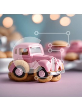 Intra Συλλεκτικό Ξύλινο Παζλ Plywood  4mm - Ροζ παιχνίδι αυτοκίνητο σε μπισκότα με διακόσμηση πάρτι Σε Ξύλινο Κουτί - Διαστάσεις Puzzle: 10x10 cm – 25 κομμάτια