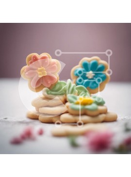 Σετ των 2 Intra Συλλεκτικό Ξύλινο Παζλ Plywood  4mm - Πολύχρωμο λουλούδι διακοσμημένα μπισκότα στοίβα Σε Ξύλινο Κουτί - Διαστάσεις: 10x10 cm – 25 κομμάτια