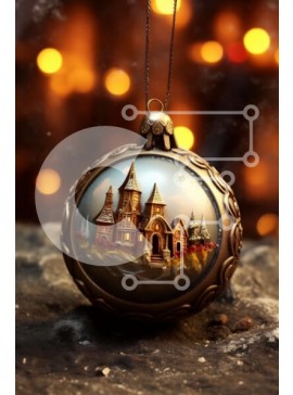 Σετ των 2 Intra Συλλεκτικό Ξύλινο Παζλ Plywood  4mm - Όμορφη εικόνα ενός μικρού χωριού που φωτίζεται από κεριά και φανάρια μια νύχτα με πανσέληνο Σε Ξύλινο Κουτί - Διαστάσεις: 10x10 cm – 25 κομμάτια