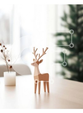 Intra Συλλεκτικό Ξύλινο Παζλ Plywood  4mm - Ξύλινο ειδώλιο ελαφιού και φυτό σε γλάστρα για διακόσμηση διακοπών Σε Ξύλινο Κουτί - Διαστάσεις Puzzle: 10x10 cm – 25 κομμάτια