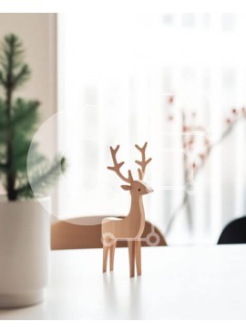 Intra Συλλεκτικό Ξύλινο Παζλ Plywood  4mm - Ξύλινο ειδώλιο ελαφιού στο τραπέζι με φυτά σε γλάστρες Σε Ξύλινο Κουτί - Διαστάσεις Puzzle: 10x10 cm – 25 κομμάτια