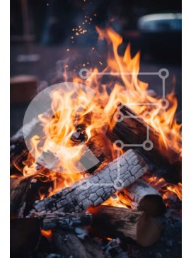 Σετ των 2 Intra Συλλεκτικό Ξύλινο Παζλ Plywood  4mm - Φωτιά με αναμμένα κορμούς και φλόγες σε ένα δάσος Σε Ξύλινο Κουτί - Διαστάσεις: 10x10 cm – 25 κομμάτια