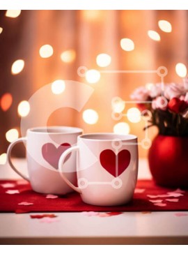 Σετ των 2 Intra Συλλεκτικό Ξύλινο Παζλ Plywood  4mm - Κούπες καφέ με διακοσμητικά σε σχήμα καρδιάς σε τραπέζι Σε Ξύλινο Κουτί - Διαστάσεις: 10x10 cm – 25 κομμάτια