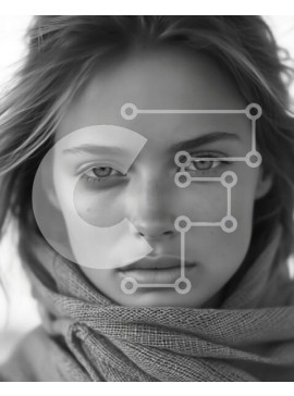 Intra Συλλεκτικό Ξύλινο Παζλ Plywood  4mm - Πορτρέτο μιας γυναίκας που φορά ένα κασκόλ και κοιτάζει την κάμερα Σε Ξύλινο Κουτί - Διαστάσεις Puzzle: 10x10 cm – 25 κομμάτια