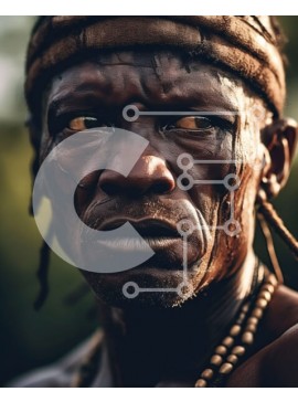 Intra Συλλεκτικό Ξύλινο Παζλ Plywood  4mm - Φυλετικός άνδρας με παραδοσιακά σημάδια και κεφαλή Σε Ξύλινο Κουτί - Διαστάσεις Puzzle: 10x10 cm – 25 κομμάτια