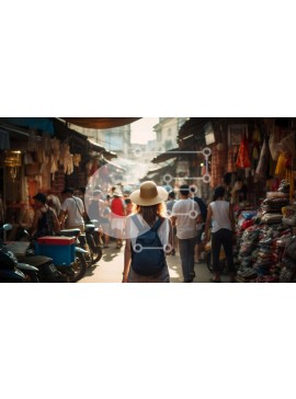 Intra Συλλεκτικό Ξύλινο Παζλ Plywood  4mm - Γυναίκα που περπατά σε έναν πολυσύχναστο δρόμο της αγοράς Σε Ξύλινο Κουτί - Διαστάσεις Puzzle: 10x10 cm – 25 κομμάτια