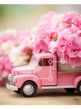 Intra Συλλεκτικό Ξύλινο Παζλ Plywood  4mm - Ροζ παιχνίδι φορτηγό γεμάτο λουλούδια Σε Ξύλινο Κουτί - Διαστάσεις: 10x10 cm – 25 κομμάτια