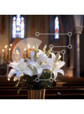 Intra Συλλεκτικό Ξύλινο Παζλ Plywood  4mm - Λευκοί κρίνοι στα στασίδια της εκκλησίας Σε Ξύλινο Κουτί - Διαστάσεις Puzzle: 10x10 cm – 25 κομμάτια