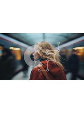 Intra Συλλεκτικό Ξύλινο Παζλ Plywood  4mm - Γυναίκα στο σταθμό του μετρό με το κινούμενο τρένο Σε Ξύλινο Κουτί - Διαστάσεις Puzzle: 10x10 cm – 25 κομμάτια