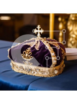 Intra Συλλεκτικό Ξύλινο Παζλ Plywood  4mm - Μωβ και χρυσό στέμμα σε κομψό μπλε τραπέζι Σε Ξύλινο Κουτί - Διαστάσεις Puzzle: 10x10 cm – 25 κομμάτια