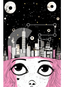 Intra Συλλεκτικό Ξύλινο Παζλ Plywood  4mm - Κορίτσι με ροζ μαλλιά και αστικό τοπίο Σε Ξύλινο Κουτί - Διαστάσεις Puzzle: 10x10 cm – 25 κομμάτια