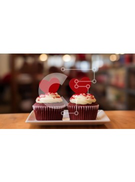 Σετ των 2 Intra Συλλεκτικό Ξύλινο Παζλ Plywood  4mm - Δύο cupcakes με διακοσμητικά σε σχήμα καρδιάς σε λευκό πιάτο Σε Ξύλινο Κουτί - Διαστάσεις: 10x10 cm – 25 κομμάτια
