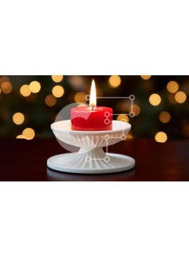 Intra Συλλεκτικό Ξύλινο Παζλ Plywood  4mm - Κόκκινο κερί σε λευκό μπολ με πολύχρωμα φώτα Σε Ξύλινο Κουτί - Διαστάσεις Puzzle: 10x10 cm – 25 κομμάτια