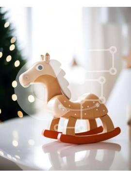 Intra Συλλεκτικό Ξύλινο Παζλ Plywood  4mm - Ξύλινο κουνιστό άλογο με χριστουγεννιάτικο δέντρο Σε Ξύλινο Κουτί - Διαστάσεις Puzzle: 10x10 cm – 25 κομμάτια