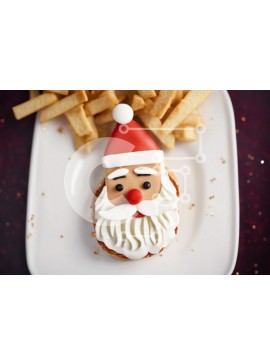 Σετ των 2 Intra Συλλεκτικό Ξύλινο Παζλ Plywood  4mm - Επιδόρπιο σε σχήμα Άγιου Βασίλη με πατάτες τηγανιτές Σε Ξύλινο Κουτί - Διαστάσεις: 10x10 cm – 25 κομμάτια