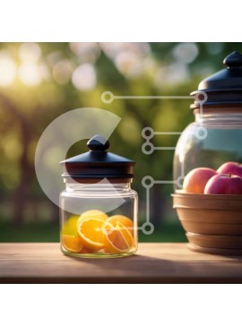 Σετ των 2 Intra Συλλεκτικό Ξύλινο Παζλ Plywood  4mm - Γυάλινα βάζα με μήλα και πορτοκάλια σε ένα ξύλινο τραπέζι Σε Ξύλινο Κουτί - Διαστάσεις: 10x10 cm – 25 κομμάτια