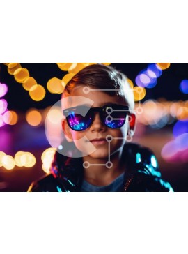 Intra Συλλεκτικό Ξύλινο Παζλ Plywood  4mm - Νεαρό αγόρι που φοράει γυαλιά ηλίου τη νύχτα Σε Ξύλινο Κουτί - Διαστάσεις Puzzle: 10x10 cm – 25 κομμάτια