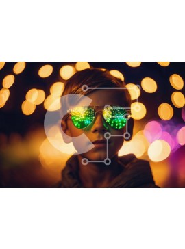 Intra Συλλεκτικό Ξύλινο Παζλ Plywood  4mm - Νεαρό αγόρι με πολύχρωμα γυαλιά ηλίου και φωτισμένο φόντο Σε Ξύλινο Κουτί - Διαστάσεις Puzzle: 10x10 cm – 25 κομμάτια