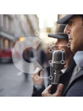 Intra Συλλεκτικό Ξύλινο Παζλ Plywood  4mm - Δύο άνδρες με μικρόφωνο στην αστική περιοχή Σε Ξύλινο Κουτί - Διαστάσεις Puzzle: 10x10 cm – 25 κομμάτια