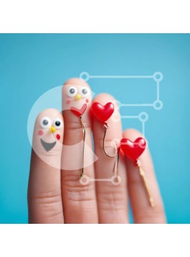 Σετ των 2 Intra Συλλεκτικό Ξύλινο Παζλ Plywood  4mm - Δάχτυλο με πρόσωπα σε σχήμα καρδιάς και κόκκινα μπαλόνια Σε Ξύλινο Κουτί - Διαστάσεις: 10x10 cm – 25 κομμάτια