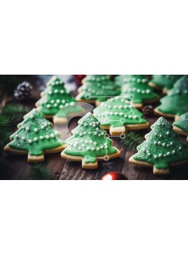 Σετ των 2 Intra Συλλεκτικό Ξύλινο Παζλ Plywood  4mm - Εορταστικά μπισκότα χριστουγεννιάτικου δέντρου σε ξύλινο τραπέζι Σε Ξύλινο Κουτί - Διαστάσεις: 10x10 cm – 25 κομμάτια