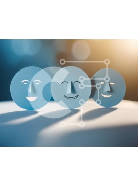 Intra Συλλεκτικό Ξύλινο Παζλ Plywood  4mm - Ομάδα χαμογελαστών μάσκες από μπλε χαρτί Σε Ξύλινο Κουτί - Διαστάσεις Puzzle: 10x10 cm – 25 κομμάτια