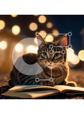 Intra Συλλεκτικό Ξύλινο Παζλ Plywood  4mm - Γάτα που διαβάζει ένα βιβλίο τη νύχτα Σε Ξύλινο Κουτί - Διαστάσεις: 10x10 cm – 25 κομμάτια