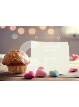 Σετ των 2 Intra Συλλεκτικό Ξύλινο Παζλ Plywood  4mm - Μάφιν με καραμέλες σε σχήμα καρδιάς και κάρτα σημειώσεων σε ξύλινο τραπέζι Σε Ξύλινο Κουτί - Διαστάσεις: 10x10 cm – 25 κομμάτια