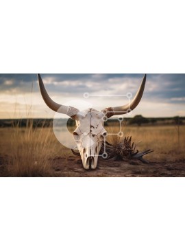 Intra Συλλεκτικό Ξύλινο Παζλ Plywood  4mm - Κρανίο ταύρου με μακριά κέρατα στο γρασίδι Σε Ξύλινο Κουτί - Διαστάσεις: 10x10 cm – 25 κομμάτια