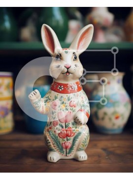 Intra Συλλεκτικό Ξύλινο Παζλ Plywood  4mm - Πολύχρωμο ειδώλιο και βάζα λαγουδάκι του Πάσχα Σε Ξύλινο Κουτί - Διαστάσεις Puzzle: 10x10 cm – 25 κομμάτια