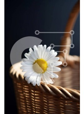 Σετ των 2 Intra Συλλεκτικό Ξύλινο Παζλ Plywood  4mm - Όμορφη λευκή μαργαρίτα σε ανοιχτό ψάθινο καλάθι Σε Ξύλινο Κουτί - Διαστάσεις: 10x10 cm – 25 κομμάτια