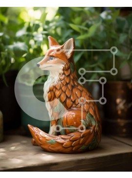 Intra Συλλεκτικό Ξύλινο Παζλ Plywood  4mm - Κεραμικό ειδώλιο αλεπούς σε ξύλινο τραπέζι με φυτά σε γλάστρες Σε Ξύλινο Κουτί - Διαστάσεις Puzzle: 10x10 cm – 25 κομμάτια