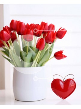 Intra Συλλεκτικό Ξύλινο Παζλ Plywood  4mm - Κόκκινες τουλίπες σε λευκό βάζο στο τραπέζι Σε Ξύλινο Κουτί - Διαστάσεις Puzzle: 10x10 cm – 25 κομμάτια