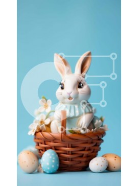 Intra Συλλεκτικό Ξύλινο Παζλ Plywood  4mm - Πασχαλινό λαγουδάκι στο καλάθι με αυγά και λουλούδια Σε Ξύλινο Κουτί - Διαστάσεις Puzzle: 10x10 cm – 25 κομμάτια