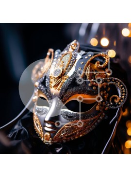 Σετ των 2 Intra Συλλεκτικό Ξύλινο Παζλ Plywood  4mm - Χρυσή και ασημένια μάσκα μεταμφίεσης σε μαύρο φόντο Σε Ξύλινο Κουτί - Διαστάσεις: 10x10 cm – 25 κομμάτια