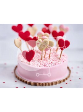 Σετ των 2 Intra Συλλεκτικό Ξύλινο Παζλ Plywood  4mm - Γιορτινή ροζ τούρτα με μπισκότα σε σχήμα καρδιάς για την ημέρα του Αγίου Βαλεντίνου Σε Ξύλινο Κουτί - Διαστάσεις: 10x10 cm – 25 κομμάτια