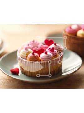 Σετ των 2 Intra Συλλεκτικό Ξύλινο Παζλ Plywood  4mm - Cupcake σε σχήμα καρδιάς με πολύχρωμο πάγωμα και πασπάλισμα Σε Ξύλινο Κουτί - Διαστάσεις: 10x10 cm – 25 κομμάτια