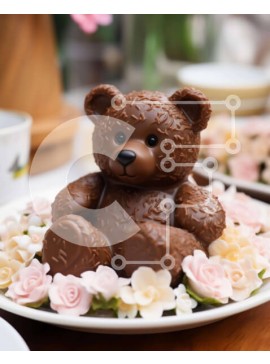 Σετ των 2 Intra Συλλεκτικό Ξύλινο Παζλ Plywood  4mm - Σοκολατένιο αρκουδάκι στο τραπέζι με λουλούδια και φλιτζάνια Σε Ξύλινο Κουτί - Διαστάσεις: 10x10 cm – 25 κομμάτια